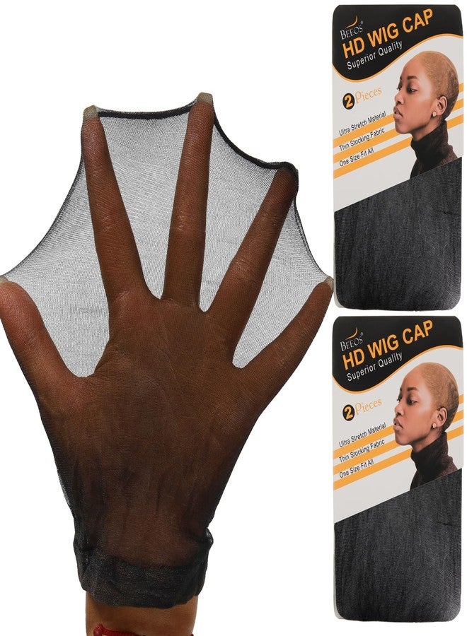 BEEOS Black SKINLIKE HD Wig Cap, 4 Pieces Invisible and Sheer Breathable Ultra-thin Stretchy Stocking Caps for Lace Front Wigs, Bald Cap for Women - Image 1